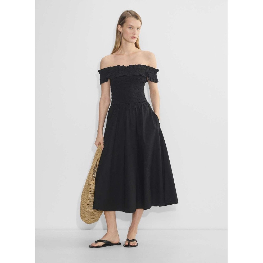 Aritzia Wilfred‎ Becky Poplin Smocked Midi Dress Black 2XS